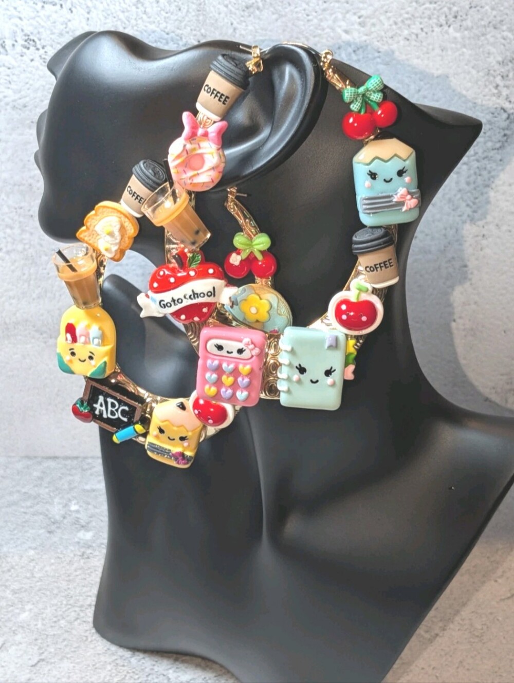 Hand Crafted Women's Extra Large Multicolor  School-Themed Charm Hoop Earrings